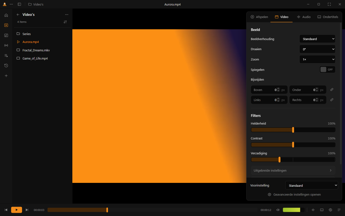 Player with quick settings