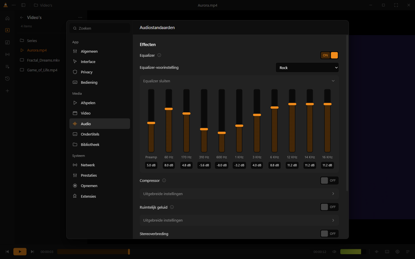 Settings window